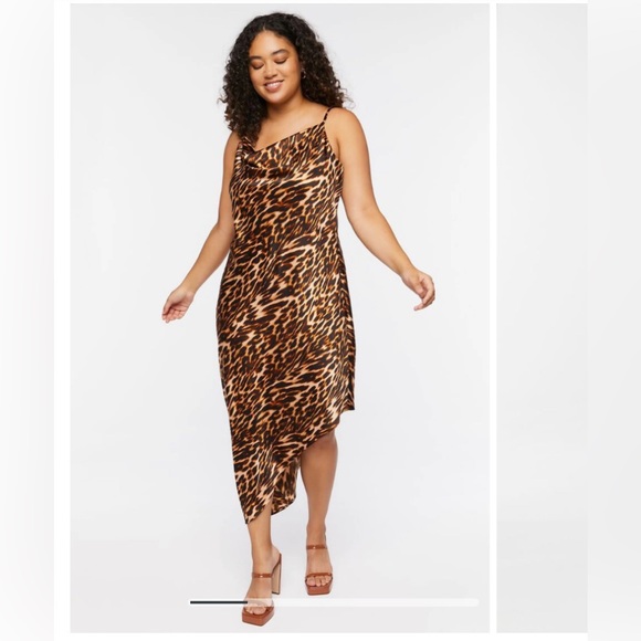 Forever 21 Satin Leopard Slip Asymmetrical Dress size 12 - Picture 1 of 8